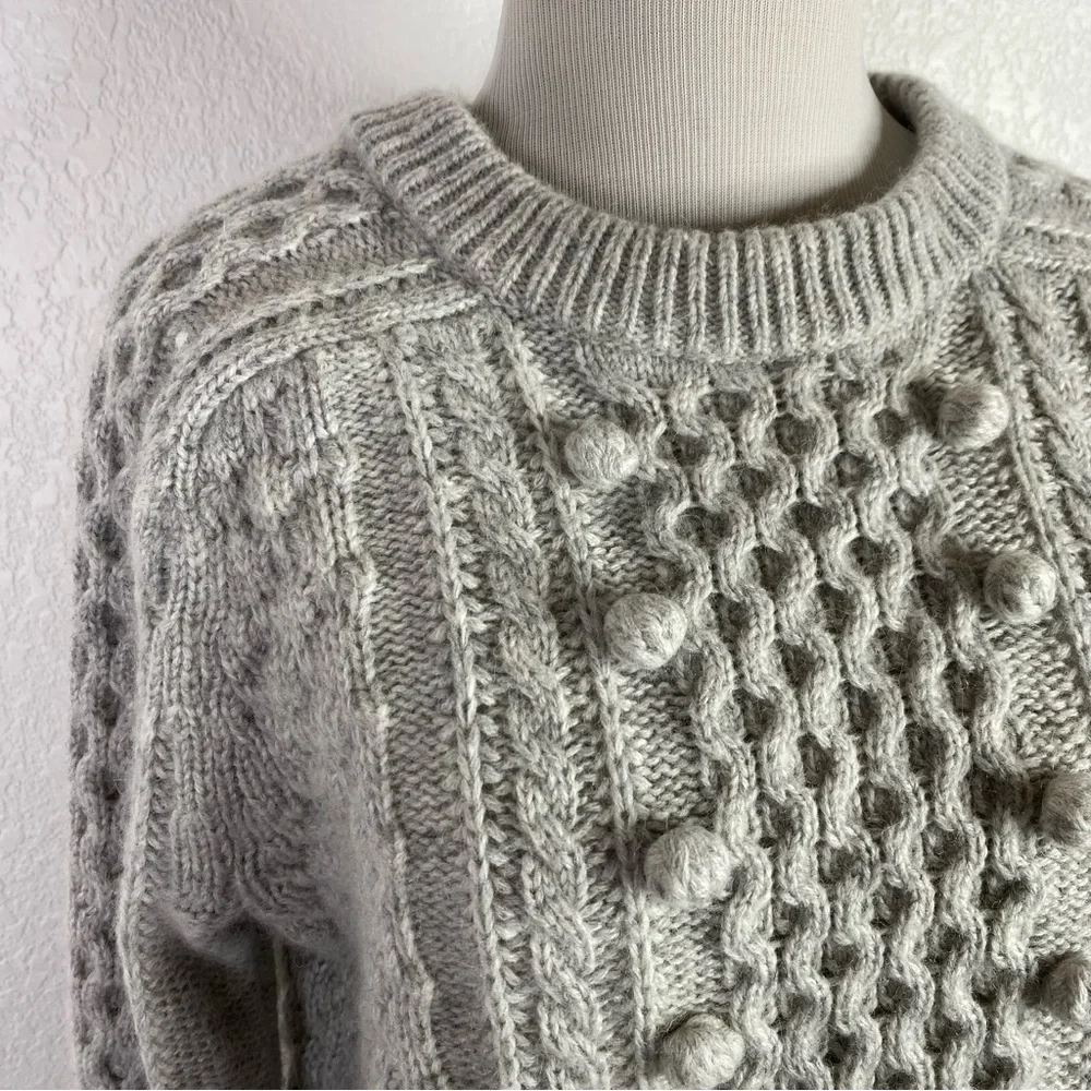 J. Crew Gray Popcorn Cable Knit Wool Blend Pullover Sweater - Picture 4 of 8